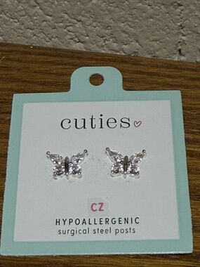 Cuties Silver Butterfly Stud Earrings - Hypoallergenic CZ Accents
